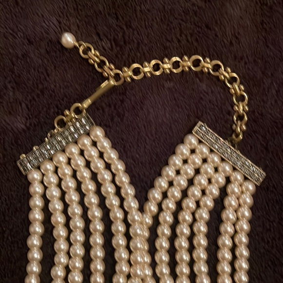 HEIDI DAUS 6 STRAND PEARL & CLEAR CRYSTAL BELGIUM DISK DECO NECKLACE/CHOKER - Picture 7 of 8